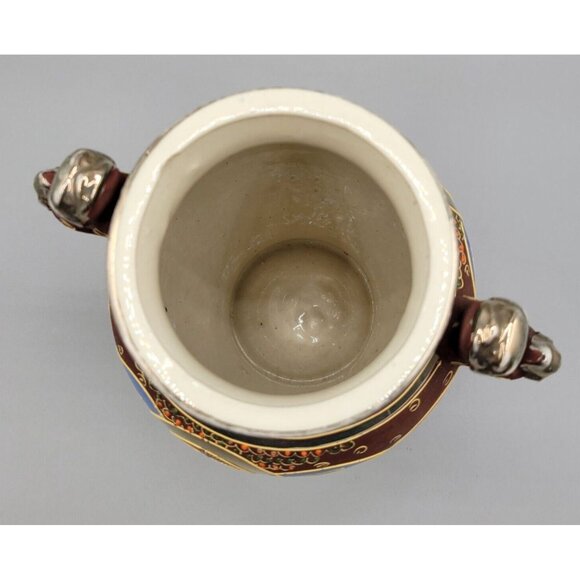 Japanese Mid Century Satsuma Ware Vase Foo Dogs Moriage Relief Hand Painted Gold - Picture 6 of 11